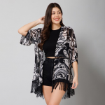 Abstract Printed Tasselled Longline Shrug