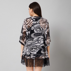 Abstract Printed Tasselled Longline Shrug