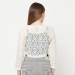 Women Off White Crop Tie-Up Shrug