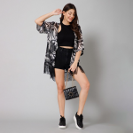 Abstract Printed Tasselled Longline Shrug