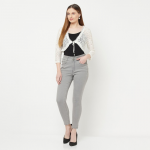 Women Off White Crop Tie-Up Shrug
